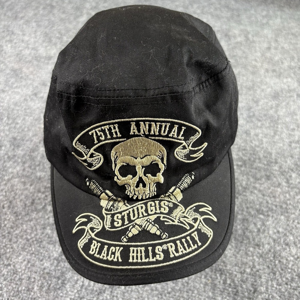 75th Annual Sturgis Black Hills Rally Hat Black Skull Motorcycle‎ Army Cap